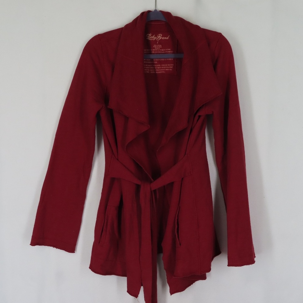 Lucky Brand Red French Terry Waterfall Jacket  L